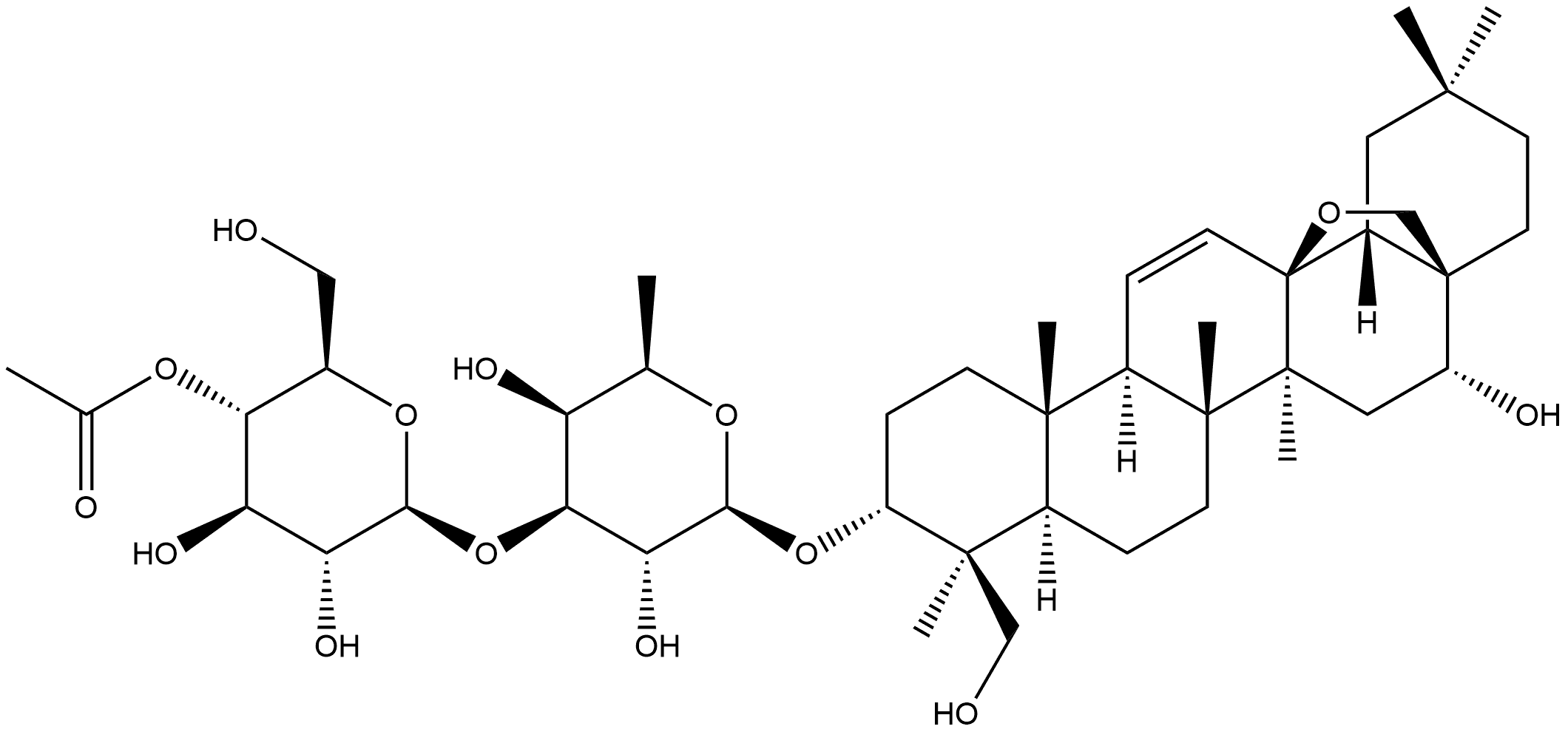 β-D-Galactopyranoside, (3β,4α,16β)-13,28-epoxy-16,23-dihydroxyolean-11-en-3-yl 3-O-(4-O-acetyl-β-D-glucopyranosyl)-6-deoxy-